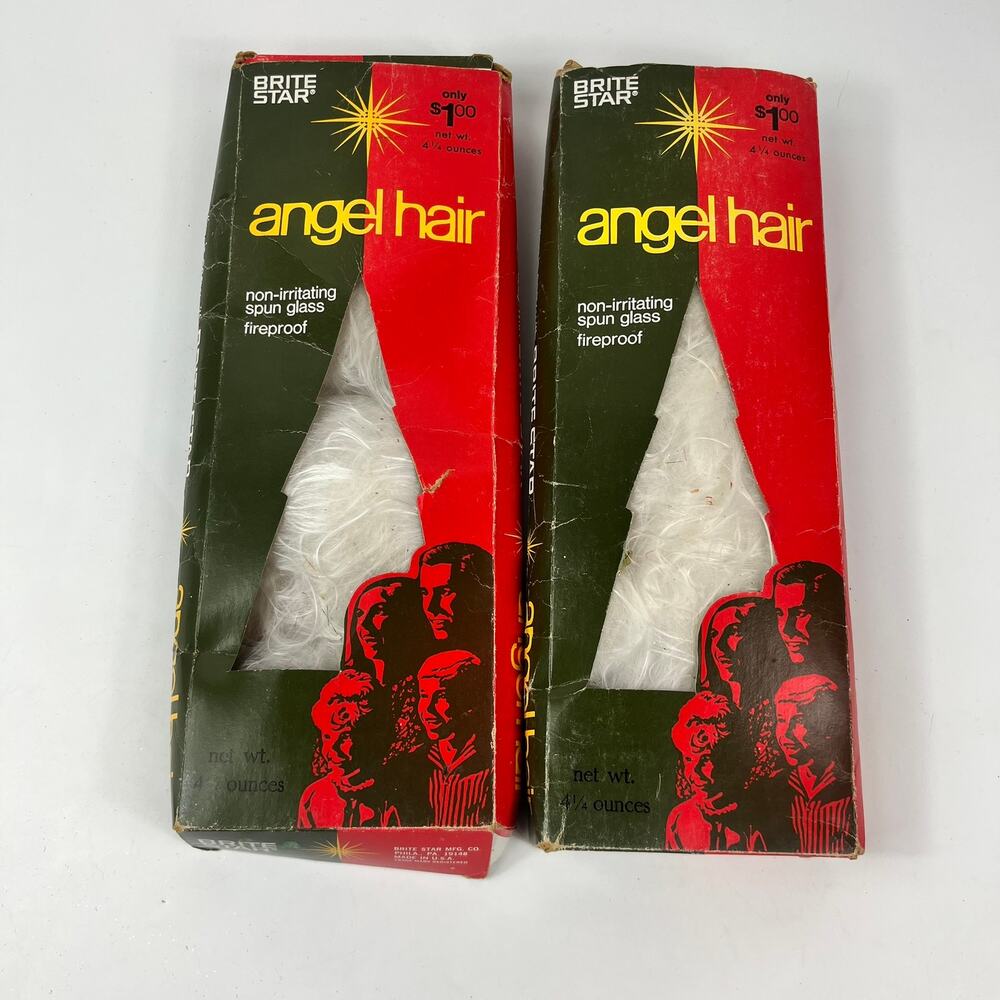 Vintage Brite Star Angel Hair Spun Glass Christmas Decoration Lot of 2 Fireproof